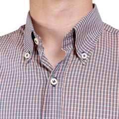 Camisa Masculina Strut Manga Curta Xadrez Pequeno Laranja E Azul Com Bolso Ref: 7176
