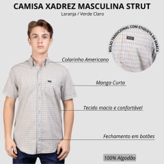 Camisa Masculina Strut Manga Curta Xadrez Pequeno Laranja E Verde Claro Com Bolso Ref: 7178