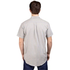Camisa Masculina Strut Manga Curta Xadrez Pequeno Laranja E Verde Claro Com Bolso Ref: 7178