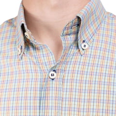 Camisa Masculina Strut Manga Curta Xadrez Pequeno Laranja E Verde Claro Com Bolso Ref: 7178