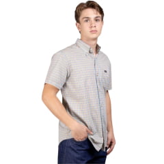 Camisa Masculina Strut Manga Curta Xadrez Pequeno Laranja E Verde Claro Com Bolso Ref: 7178