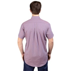 Camisa Masculina Strut Manga Curta Xadrez Pequeno Roxo E Laranja Com Bolso Ref: 7177