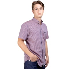 Camisa Masculina Strut Manga Curta Xadrez Pequeno Roxo E Laranja Com Bolso Ref: 7177