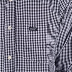 Camisa Masculina Strut Manga Longa Xadrez Pequeno Preto E Branco Com Bolso Ref: 7274