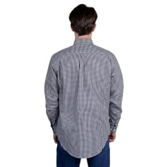 Camisa Masculina Strut Manga Longa Xadrez Pequeno Preto E Branco Com Bolso Ref: 7274