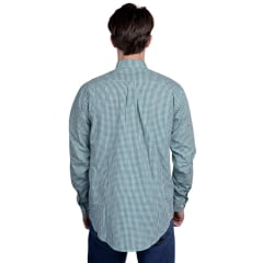 Camisa Masculina Strut Manga Longa Xadrez Pequeno Verde E Branco Com Bolso Ref: 7243