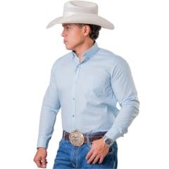Camisa Masculina Texas Farm Exclusive Manga Longa Xadrez Azul Bebê E Branco Logo Cinza REF:CAL656