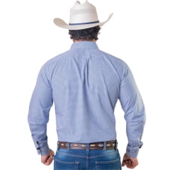 Camisa Masculina Texas Farm Exclusive Manga Longa Xadrez Azul E Branco Logo Bege REF:CAL707