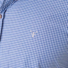 Camisa Masculina Texas Farm Exclusive Manga Longa Xadrez Azul E Branco Logo Bege REF:CAL707