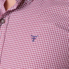 Camisa Masculina Texas Farm Exclusive Manga Longa Xadrez Bordô E Branco Logo Azul Marinho REF:CAL706