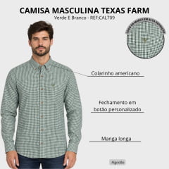 Camisa Masculina Texas Farm Exclusive Manga Longa Xadrez Verde E Branco Logo Verde Musgo REF:CAL709
