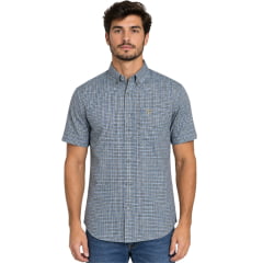 Camisa Masculina Texas Farm Manga Curta Xadrez Azul Logo Bege REF:CAC938