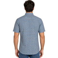 Camisa Masculina Texas Farm Manga Curta Xadrez Azul Logo Bege REF:CAC938