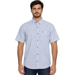 Camisa Masculina Texas Farm Manga Curta Xadrez Azul Claro Logo Azul Marinho REF:CAC818