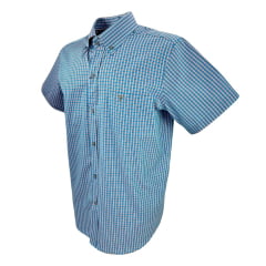 Camisa Masculina Texas Farm Manga Curta Xadrez Azul Claro e Rosa Com Logo Marrom Ref.CAC685