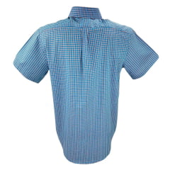 Camisa Masculina Texas Farm Manga Curta Xadrez Azul Claro e Rosa Com Logo Marrom Ref.CAC685