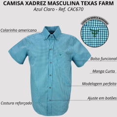 Camisa Masculina Texas Farm Manga Curta Xadrez Azul Claro - Ref.CAC670