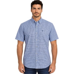 Camisa Masculina Texas Farm Manga Curta Xadrez Azul E Branco Logo Marinho REF:CAC940