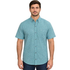 Camisa Masculina Texas Farm Manga Curta Xadrez Azul Piscina Logo Cinza REF:CAC911