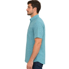 Camisa Masculina Texas Farm Manga Curta Xadrez Azul Piscina Logo Cinza REF:CAC911