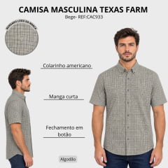 Camisa Masculina Texas Farm Manga Curta Xadrez Bege Logo Creme REF:CAC933