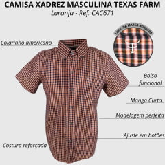 Camisa Masculina Texas Farm Manga Curta Xadrez Laranja- Ref.CAC671