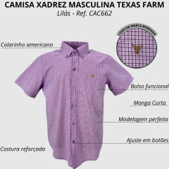 Camisa Masculina Texas Farm Manga Curta Xadrez Lilás - Ref.CAC662