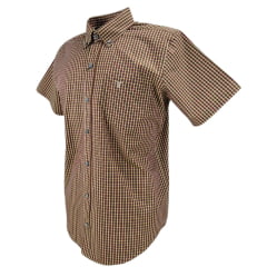 Camisa Masculina Texas Farm Manga Curta Xadrez Marrom E Amarelo Logo Cru Ref:CAC815