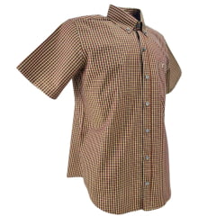 Camisa Masculina Texas Farm Manga Curta Xadrez Marrom E Amarelo Logo Cru Ref:CAC815