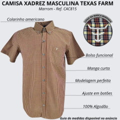 Camisa Masculina Texas Farm Manga Curta Xadrez Marrom E Amarelo Logo Cru Ref:CAC815