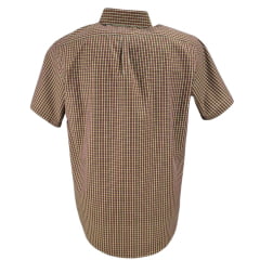Camisa Masculina Texas Farm Manga Curta Xadrez Marrom E Amarelo Logo Cru Ref:CAC815