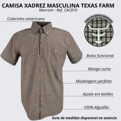 Camisa Masculina Texas Farm Manga Curta Xadrez Marrom Logo Cru Ref:CAC810