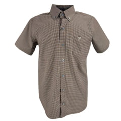 Camisa Masculina Texas Farm Manga Curta Xadrez Marrom Logo Cru Ref:CAC810