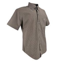 Camisa Masculina Texas Farm Manga Curta Xadrez Marrom Logo Cru Ref:CAC810