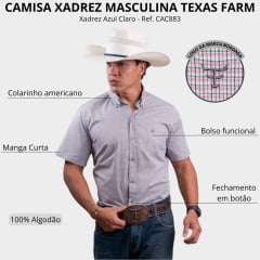 Camisa Masculina Texas Farm Manga Curta Xadrez Pequeno Azul Claro Ref:CAC883