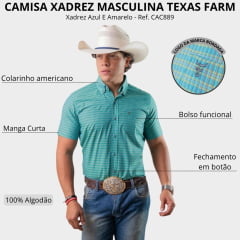 Camisa Masculina Texas Farm Manga Curta Xadrez Pequeno Azul E Amarelo Ref:CAC889