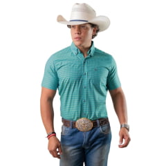 Camisa Masculina Texas Farm Manga Curta Xadrez Pequeno Azul E Amarelo Ref:CAC889