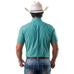 Camisa Masculina Texas Farm Manga Curta Xadrez Pequeno Azul E Amarelo Ref:CAC889