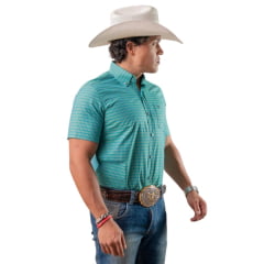 Camisa Masculina Texas Farm Manga Curta Xadrez Pequeno Azul E Amarelo Ref:CAC889