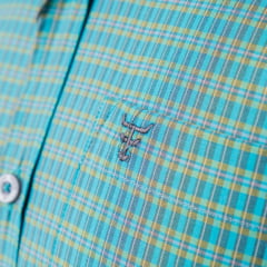 Camisa Masculina Texas Farm Manga Curta Xadrez Pequeno Azul E Amarelo Ref:CAC889