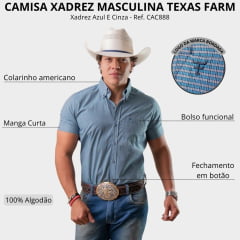 Camisa Masculina Texas Farm Manga Curta Xadrez Pequeno Azul E Cinza Ref:CAC888