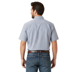 Camisa Masculina Texas Farm Manga Curta Xadrez Pequeno Azul Petróleo Com Logo Branco Bordado No Bolso Ref:CAC852