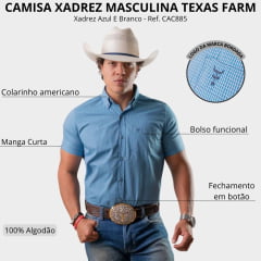 Camisa Masculina Texas Farm Manga Curta Xadrez Pequeno Azul Ref:CAC885
