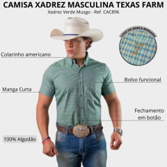 Camisa Masculina Texas Farm Manga Curta Xadrez Pequeno Verde Musgo Ref:CAC896