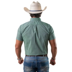 Camisa Masculina Texas Farm Manga Curta Xadrez Pequeno Verde Musgo Ref:CAC896