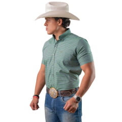 Camisa Masculina Texas Farm Manga Curta Xadrez Pequeno Verde Musgo Ref:CAC896