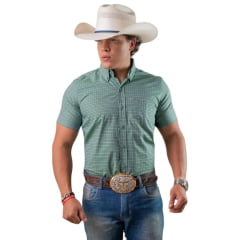 Camisa Masculina Texas Farm Manga Curta Xadrez Pequeno Verde Musgo Ref:CAC896