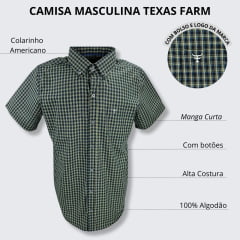 Camisa Masculina Texas Farm Manga Curta Xadrez Preto/Amarelo Com Logo Branco Ref.CAC708