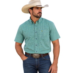 Camisa Masculina Texas Farm Manga Curta Xadrez Verde Claro/Amarelo Logo Amarelo REF:CAC925