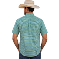 Camisa Masculina Texas Farm Manga Curta Xadrez Verde Claro/Amarelo Logo Amarelo REF:CAC925